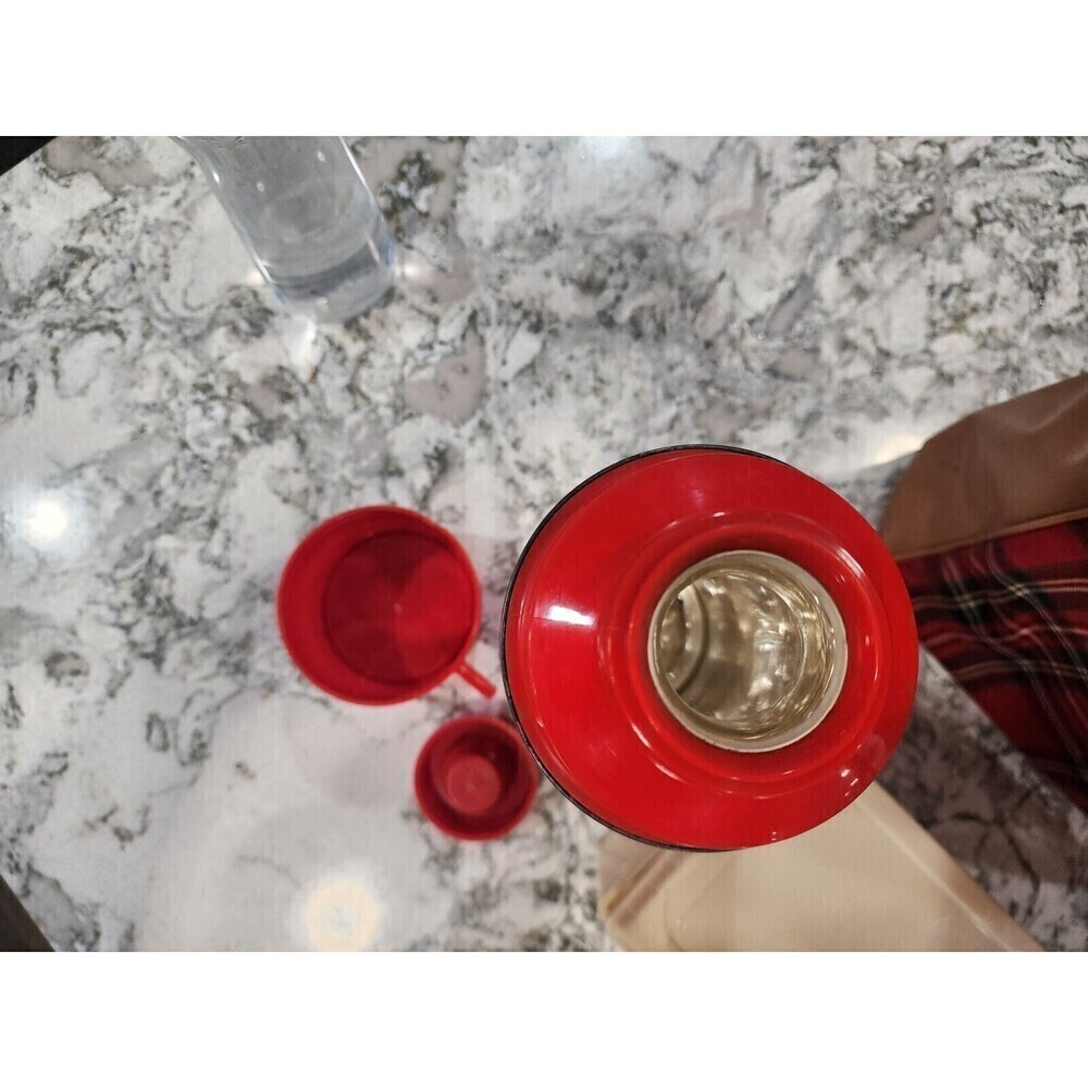 Vintage Thermos Picnic Set With Red Plaid Carry Case - 2 Thermos with Lunch Box - Picture 5 of 10